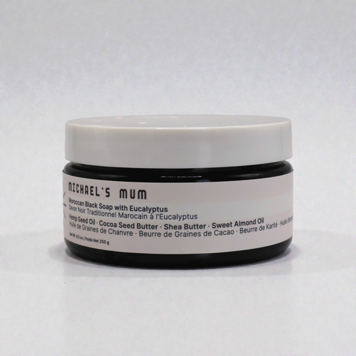 Black soap jar close view